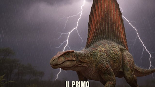 Ricostruzione iper-realistica del Dimetrodon limbatus nel suo ambiente preistorico con dettagli cutanei complessi