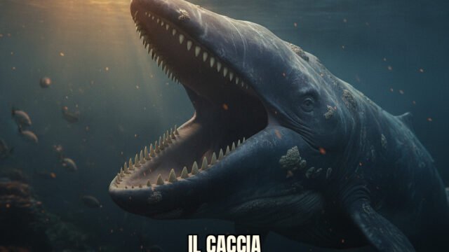 Ricostruzione iper-realistica di Livyatan melvillei nuotando nell'oceano con dettagli anatomici precisi
