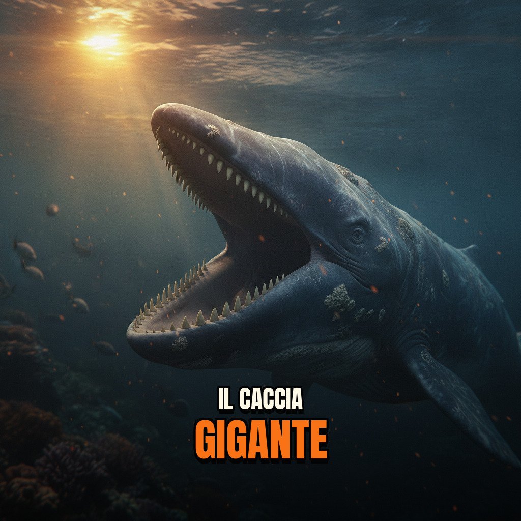 Ricostruzione iper-realistica di Livyatan melvillei nuotando nell'oceano con dettagli anatomici precisi