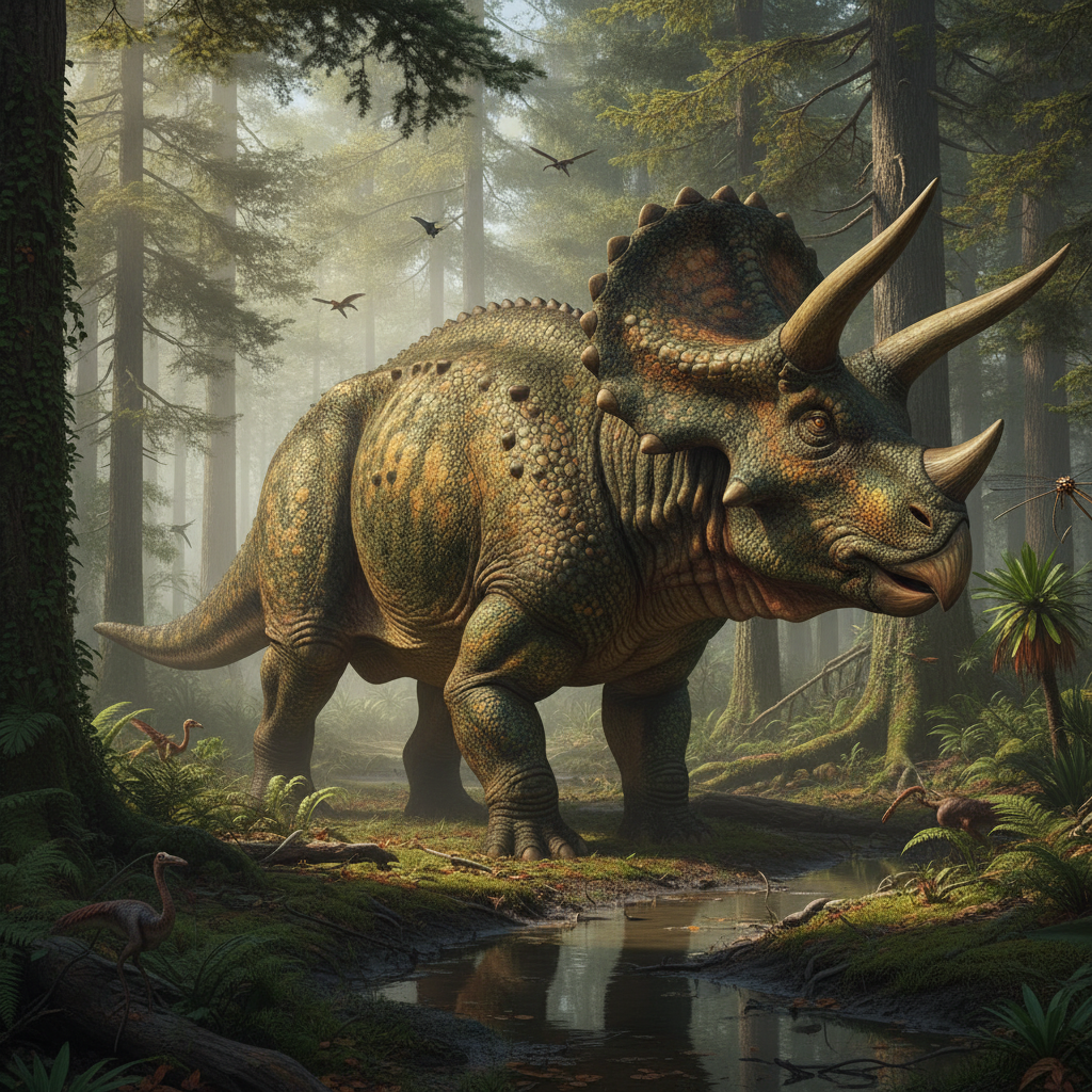 Dinosauro erbivoro in habitat naturale con dettagli anatomici realistici e texture della pelle intricata
