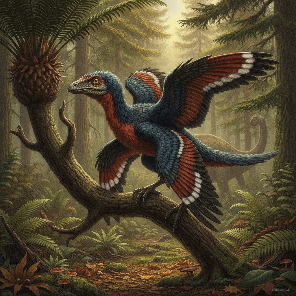 Ricostruzione paleoartistica di un fossile in ambiente preistorico con dettagli anatomici realistici