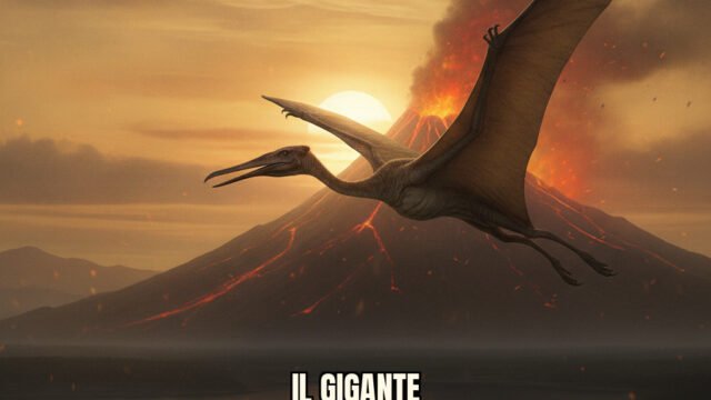 Ricostruzione iperrealistica di Quetzalcoatlus northropi nel suo habitat naturale del Cretaceo